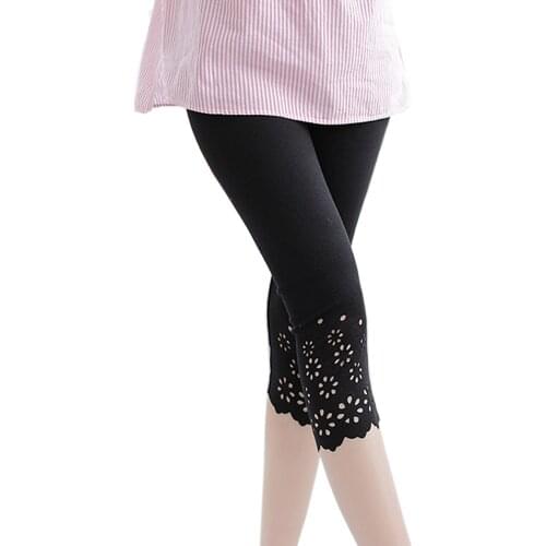M-XXL Casual women leggings Summer Cotton Knitted Flower Solid Color Midi Leggins Work Out Girls Leggings Stretched Pants