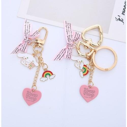 Cute Bow Rainbow Dog Flower Heart Keychains Animal Keyring Trinket Bag Cartoon Car Key Chains Fashion Women Jewelry Accessories