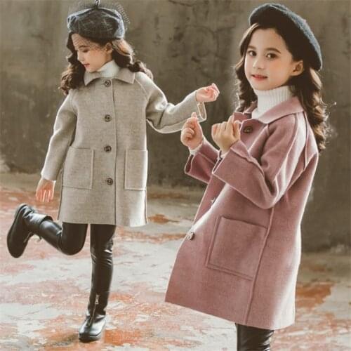 Fashion Lapel Jacket Winter Spring Coat Outerwear Top Children Clothes School Kids Costume Teenage Girl Clothing Woolen Cloth Hi