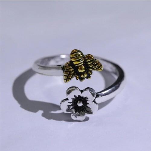 Trendy Creative Sweet Cute Bee Flower Ring For Women Summer Adjustable Open Finger Rings Girl Party Friendship Jewelry Gift