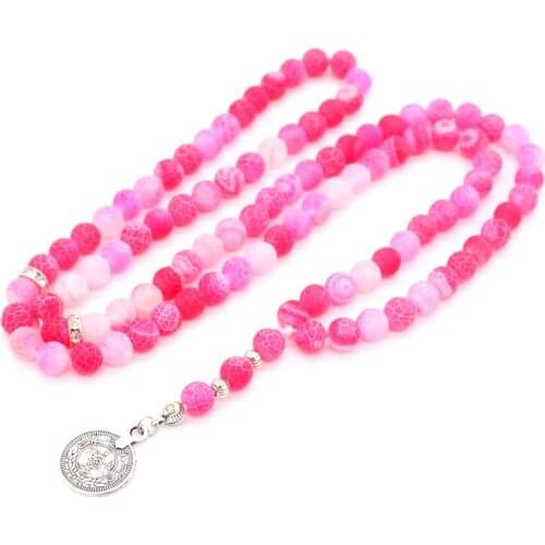 Muslim Jewelry 99Tasbih Rose Red Natural Stone Bracelet Worship Supplies Jewelry Beads Pendant Necklace Woman Tesbin Gift