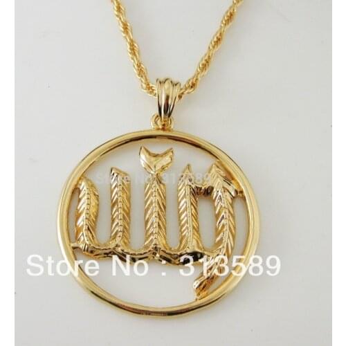 NEW YELLOW GOLD OVERLAY 24" ROPE NECKLACE & MUSLIM ALLAH GOD ROUND PENDANT/Great Money Maker