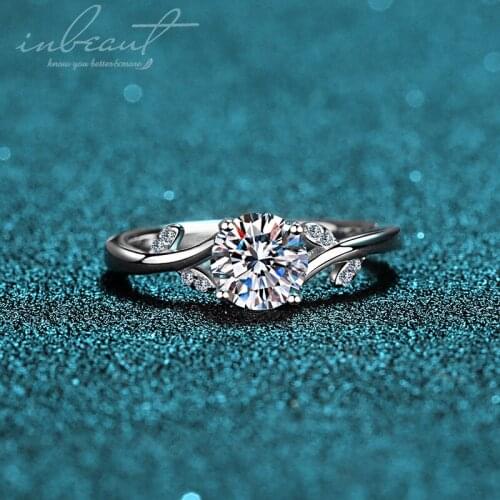 Inbeaut New Popular 925 Silver Excellent Cut Tree Leaf Moissanite Ring 1 ct D Color Pass Diamond Test Mossanite Wedding Rings