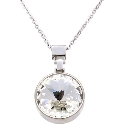 Hot Fashion Women Color Gold big Stone Titanium Steel Ure Clear Simply Turnable Round Cubic Zirconia Pendant Necklace Jewelry