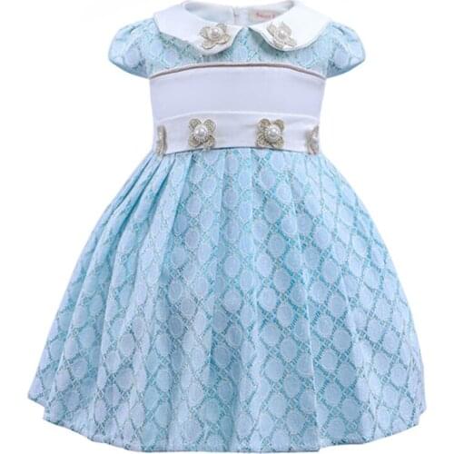 Summer Newborn Baby 1 Year Girl Baby Birthday Christening Gown Pearl Doll Dress First Communion Dress Pageant Pleated Plaid Gown