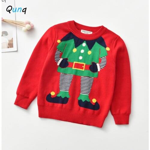 Qunq Christmas Kids Sweaters Cute Cartoon Pattern Girls Knitted Pullovers Shirts 2021 New Winter Spring Children Tops for Boys