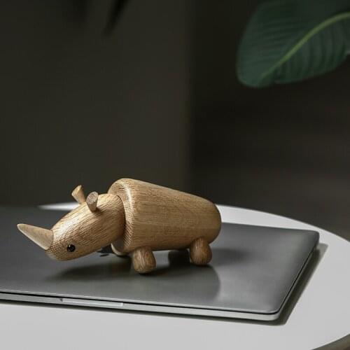 Nordic Home Furnishing Rhino Decoration Room Soft Decorations Creative Solid Wood Doll Desktop ornaments