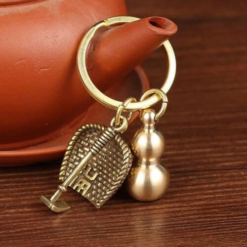 Old Copperware Copper Gourd Dustpan Hoe Keychain Car Pendant Copper Gourd Hoe Three-Piece Pendant Keychain