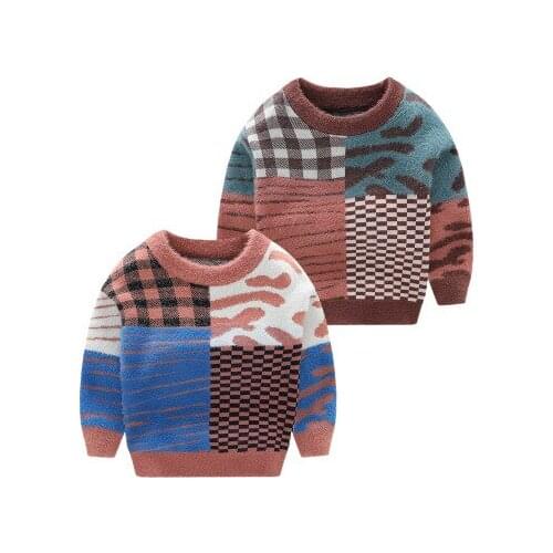 Boys Sweater Warmth and Thick Clothes 2021 Winter New Childrens Clothing Korean Mink Wool Patchwork Sweater Baby Thick Coats