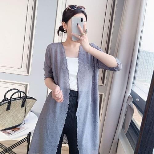 Three mansions with cardigan top womens 2021 spring and summer wrinkle light temperament Chiffon sunscreen coat womens middle