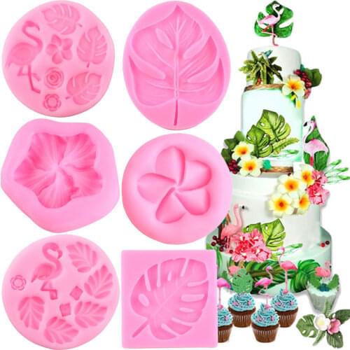 Tropical Theme Fondant Mold Flamingo Flower Turtle Leaf Candy Chocolate Silicone Molds DIY Summer Party Cake Decorating Tools