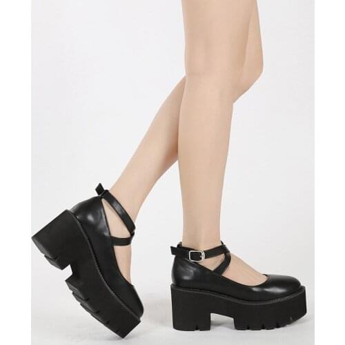 Mary Jane platform pumps women shoes girls cosplay high heels japanese style chunky ladies black leather shoes Lolita shoes punk