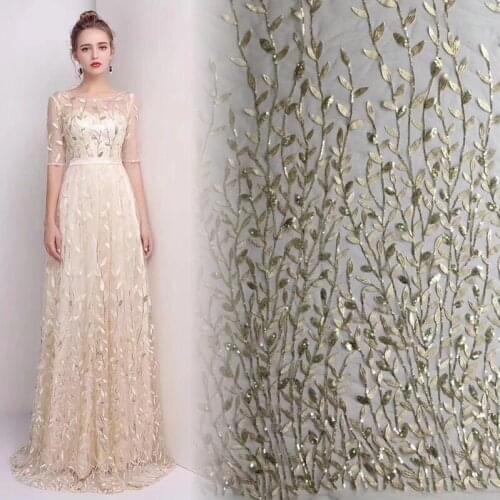 DIY Accessories Blue Red Pink Yellow White Fashion SequinesTulle Fabric Leaves Embroidered Lace For Dress Design 5 Yards/Lot