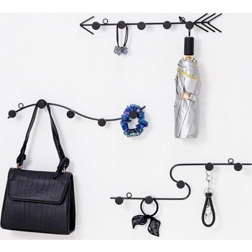 Organizer Coat Hook Wall Mounted Decorative Metal Hanger With Hanging Holes Creative Modern Art Hook Rail For Hat Key Scarf