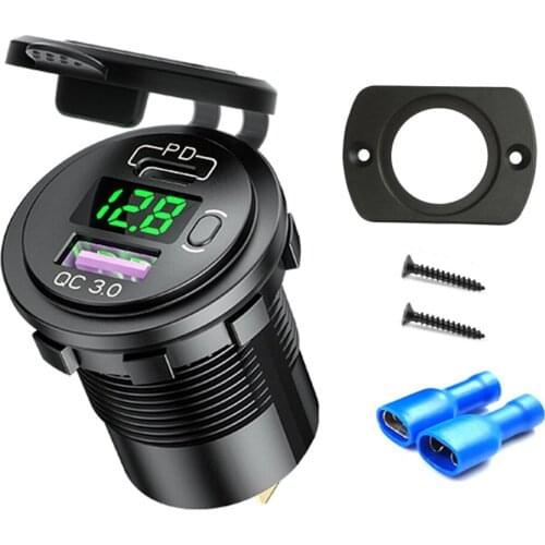 48W PD +QC 3.0 USB Charger with Switch Socket Power Outlet Adapter Waterproof For 12V 24V Car Truck Boat RV Motorcycle