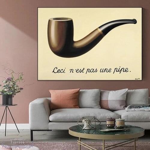 Yellow Background Pipe Poster Rene Magritte Designed Famous Wall Art Pictures This Is Not A Pipe Prints Canvas Painting