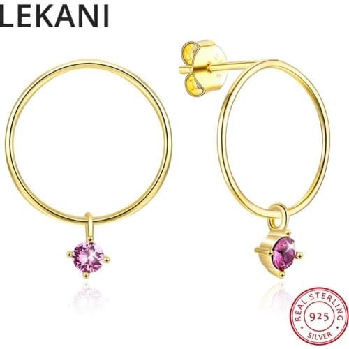 LEKANI Simple Gold Plated Circle Stud Earrings Crystals From Swarovski S925 Silver Jewelry For Women Party Fashion Accessories