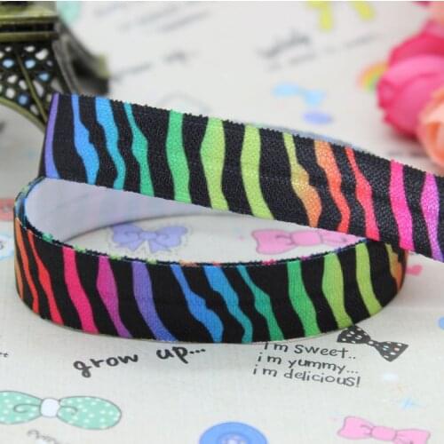 5/8 inch Free shipping Fold Over Elastic FOE zebra-stripe printed ribbon headband hair band diy decoration wholesale OEM B144