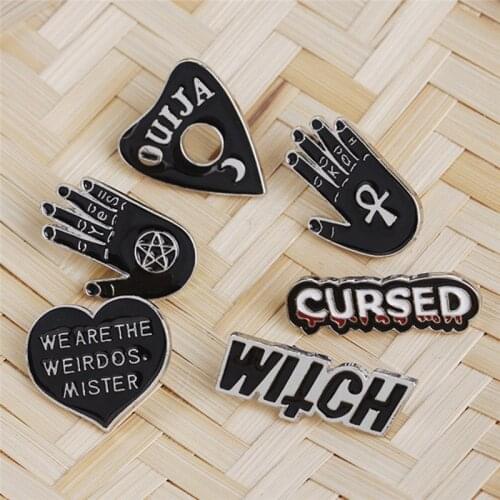 6PCS/Set Punk Pins and brooches "Witch,cursed,ouija,we are the weirdos,mister" black pin set Goth pin Goth Punk jewelry