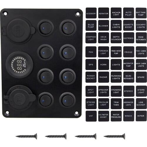 8 Gang Inline Fuse Box LED Rocker Switch Panel Voltmeter USB Charger Socket Boat Marine