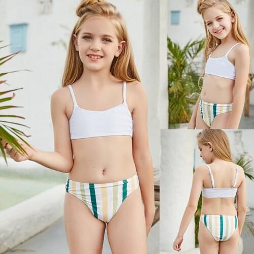 White bikini Girl Holiday Cute Multicolor Striped Bikini Set Two Piece Swimsuit Bathing Suit meisjes badpak Beach suit Casual M4