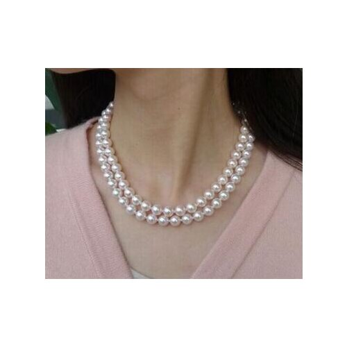 Free shipping double 2strands 8-9mm Akoya white round pearl necklace silver
