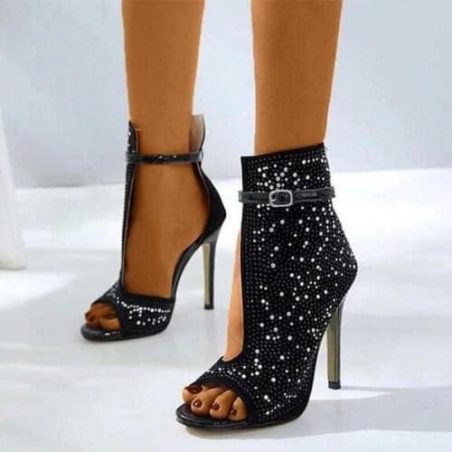New High Heels Sandals Summer Sexy Ankle Strap Open Toe Side Hollow Party Dress Gladiator Womens Shoes Size 43