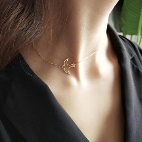 LouLeur 925 sterling silver free Swallow pendant necklace gold fashion openwork bird choker necklace for women new jewelry gift