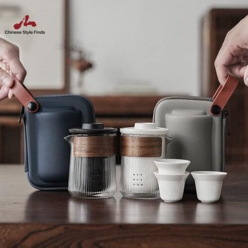 Tea Set Ceramic Teapot With 2 Cups Gaiwan Teacup A Tea Sets Portable Travel Tea Set Drinkware