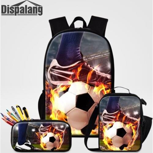 Dispalang 3Pcs/set School Backpacks Soccer Print Schoolbag for Teenager Cooler Bag Kids Pencil Bag Rucksack Moclila Shoulder Bag