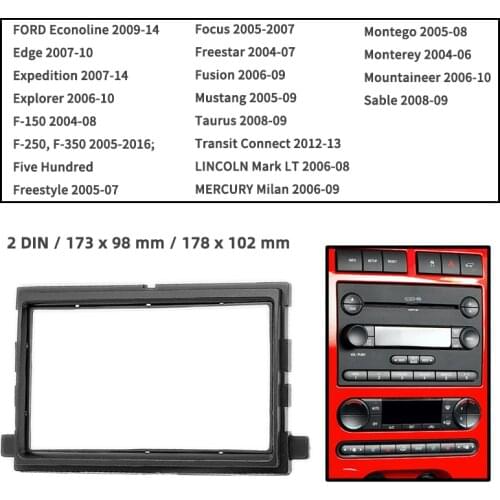 Double Din Radio Fascia for FORD Econoline/Edge/ Expedition/ Explore Panel Dash Mount Installation Trim Kit Face Black Frame