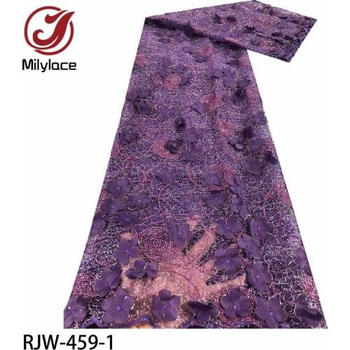 French Nigerian 3D Flower Lace High Quality African Net Tulle Mesh Lace Fabric for Party Wedding Dress 5yards/lot RJW-459