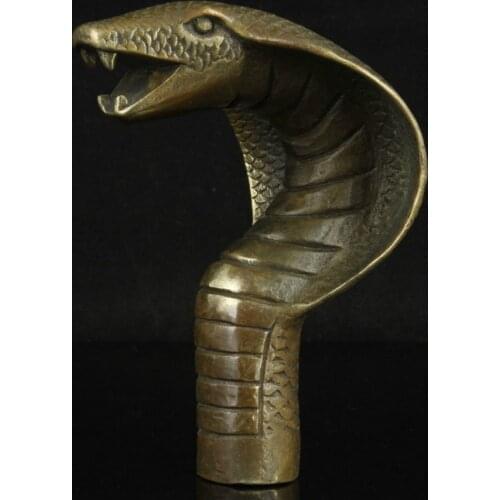 China Collectible Old Handwork Carving Bronze Cobra Statue Cane Head Free shipping