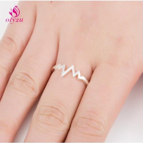 Oly2u Punk Geometric Irregular Wave Open Ring Romantic ECG Heartbeat Rings for Couple Anniversary Gift Anillos