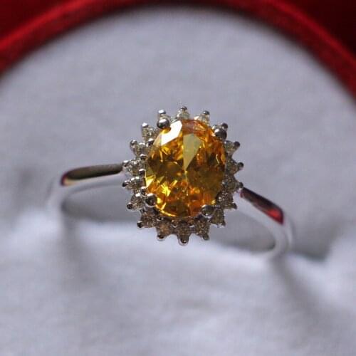 Fine Yellow Oval Excellent Cut 2CT Gold Promise Classic Jewelry Solid White Gold Diamond Ring for Women 14K Wedding