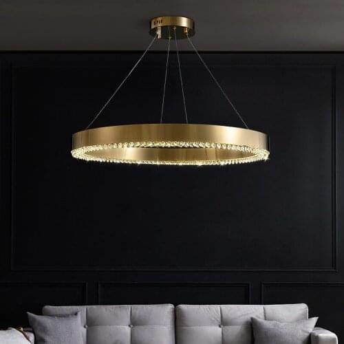 YOOGEE Creative Crystal Chandelier for Living Room Luxury Round Gold LED Lamp Bedroom Hanging Lighting Fixture Simple Dimmer