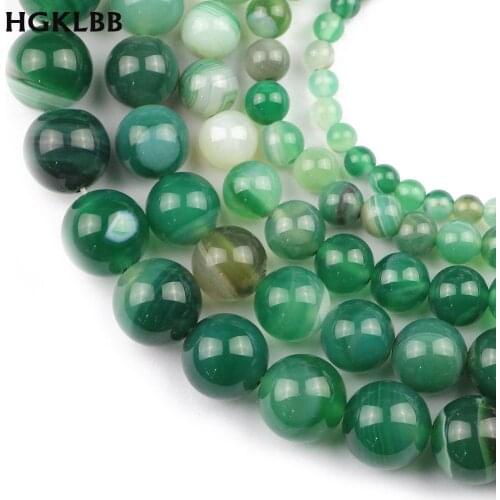 HGKLBB Green stripes carnelian Natural Stone 4/6/8/10/12MM Round Spacer Loose Beads For Jewelry making DIY Bracelet Accessories