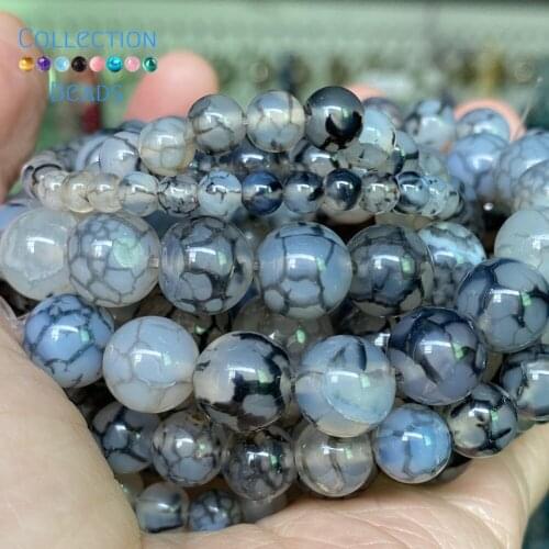Natural Black Stripe Cracked Agates Stone Loose Round Beads For Jewelry Making 4-10 MM DIY Bracelets Accessories 15" Wholesale