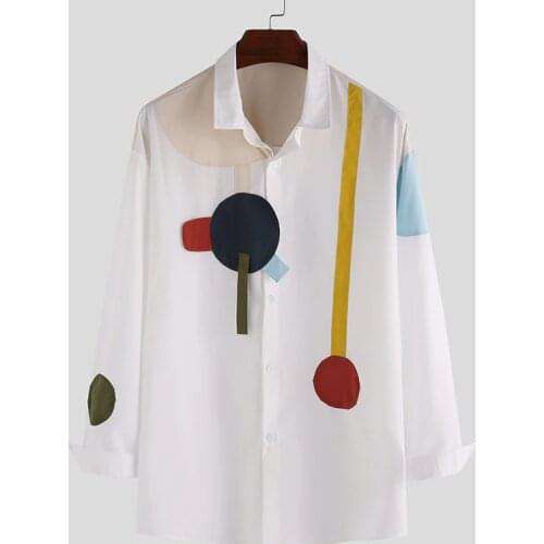 INCERUN Printed Men Shirt Fashion Long Sleeve 2021 Brand Casual Patchwork Chic Hawaiian Shirts Men Lapel Streetwear Camisa S-5XL