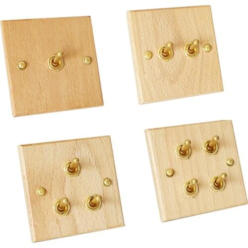 86 Type Wall Light Toggle Switch Solid Wood Brass Lever 2 Way 1-4 Gang Retro Switch Nordic Style 15A250V