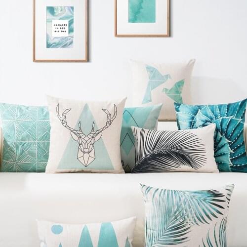 Green Deer Geometric Pillow Cushion Cover Home Decor Thick Linen Pillow Case Car office Sofa Cushion Wholesale Drop Ship