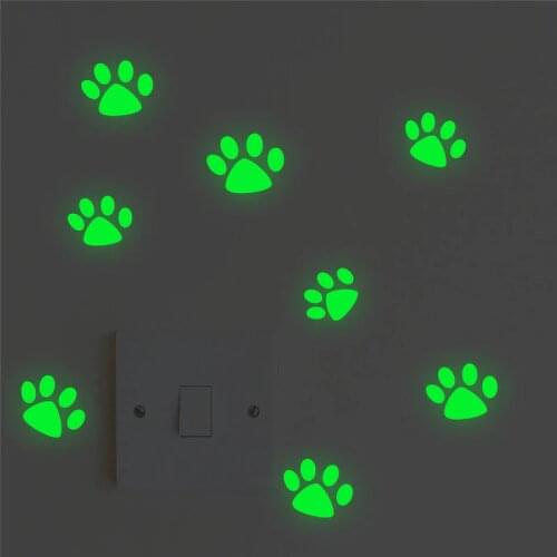 Creative cat dog footprint luminous switch decals bedroom home decor glow in the dark fluorescent wall stickers vinyl wallpaper