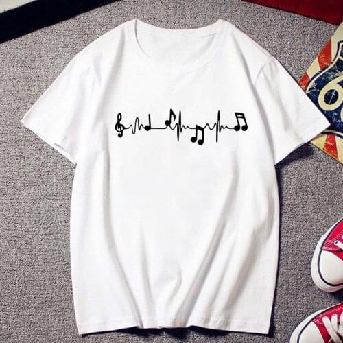 New white T-shirt women fashion creative Musical note printed T shirt Female Harajuku Tshirt ulzzang clothes vintage clothing