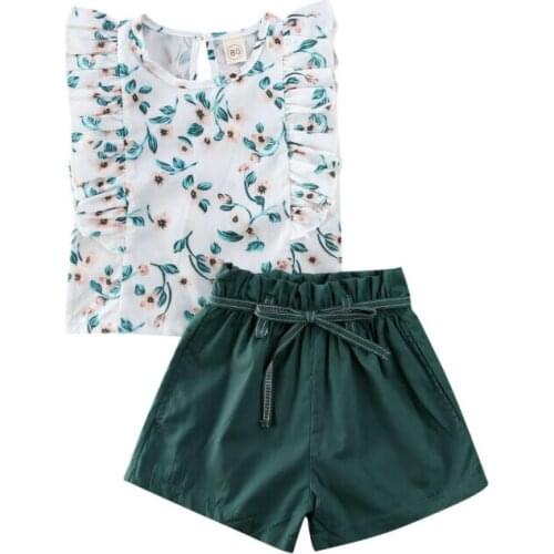 Girl Clothes 2020 Toddler Baby Girls Kids Summer Clothes Flower Tops + Pants Shorts 2pcs Outfit Sets