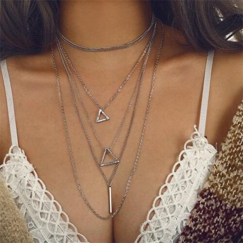 New Womens Pearl Crystal Coin Star Geometric Pendant Necklace Set Punk Gothic Bohemian Metal Alloy Stainless Steel Necklace