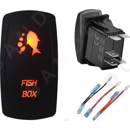 FISH BOX Rocker Switch 5P ON-OFF SPST Laser Etched Orange Illuminated Led for Car Boat Marine Vehicle Yacht,Jumper Wire Set