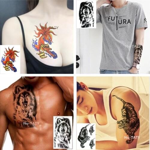 Nu-TATY Waterproof Temporary Sticker Beast Series Tattoo Stickers Fire Fox Tiger Wolf Wild Beast Bloodthirsty Wolf