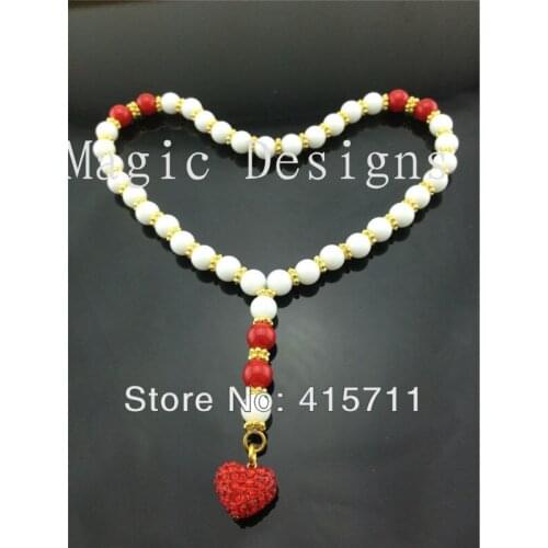 YH-PB30 5pcs/lot Islam Prayer Beads White Jadee Beads Muslim Allah Misbaha Sibha with Rhinestone Heart 33 beads