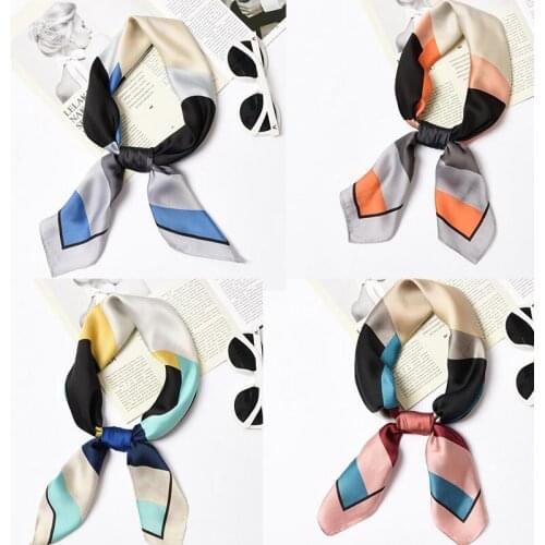 Yishine 20pc Mix Colors Multifunction Stripes Printed Womens Satin Small Square Wraps Scarves Shaw Polyester Silk Scarf 70x70cm