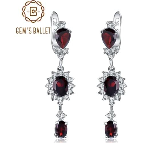 GEMS BALLET 925 Sterling Silver Vintage Flower Earrings 4.88Ct Natural Red Garnet Gemstone Drop Earrings for Women Fine Jewelry